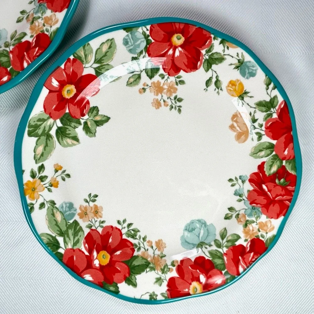 Set of 2 The Pioneer Woman Vintage Floral Teal Dinner Plates 10.5